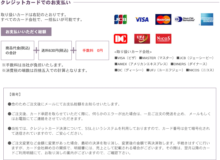 クレジットカードでのお支払いについて